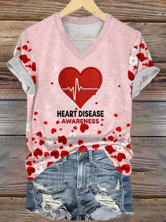 Women's Heart Disease Awareness Printed T-shirt