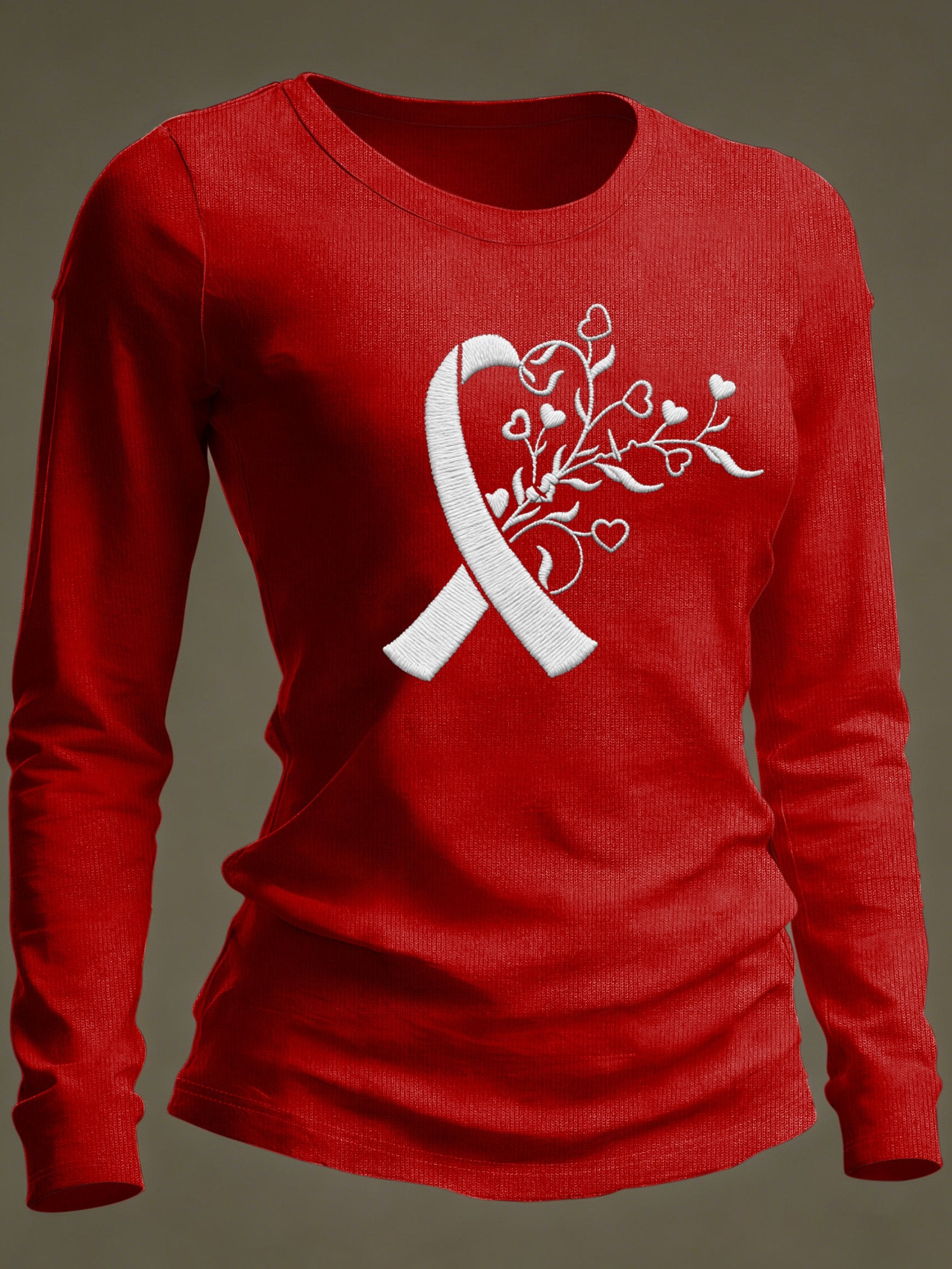 Women's Casual Heart Disease Awareness Print Long-Sleeve T-Shirt