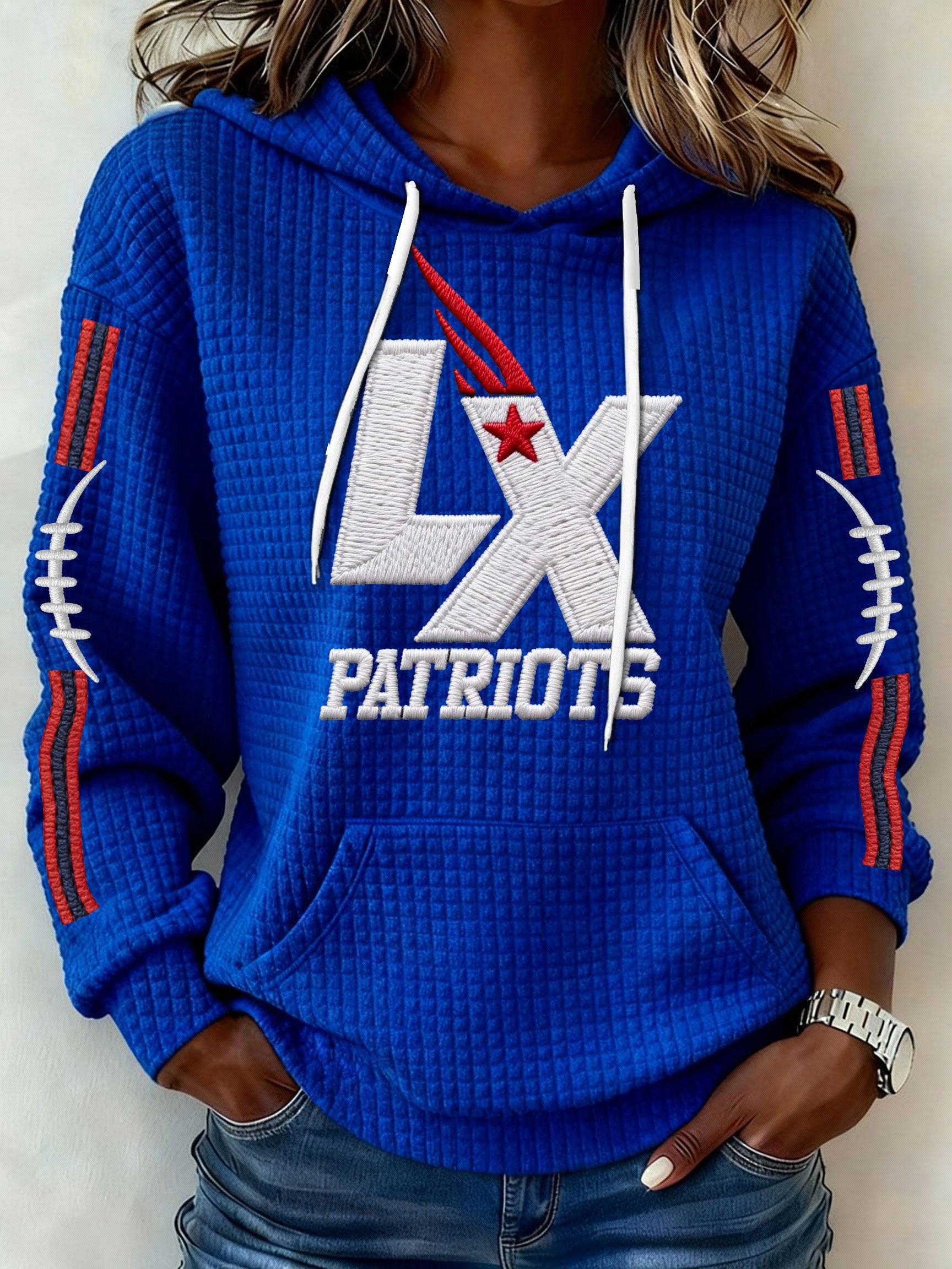 Womenโs Football Graphic Waffle Knit Hoodie