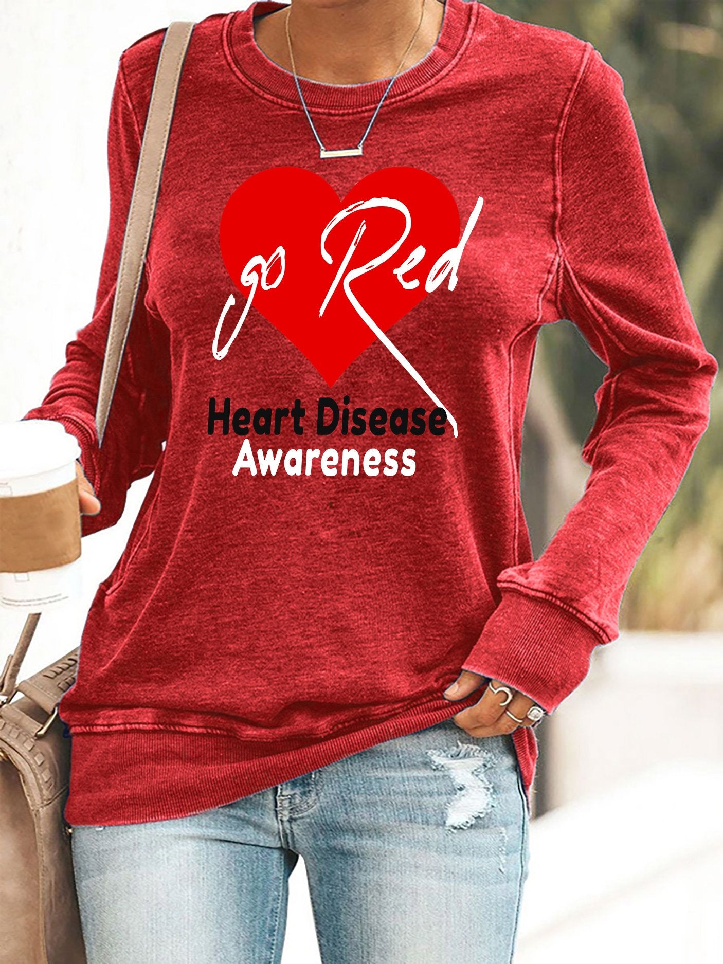 Women's Casual Heart Disease Awareness Printed Sweatshirt