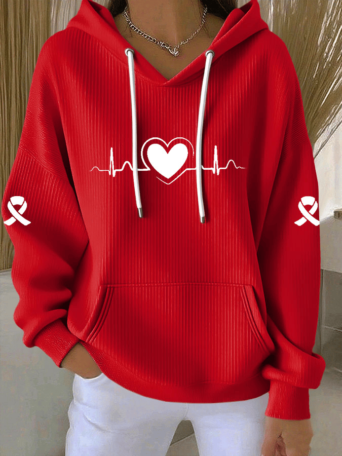 Women's Heart Disease Awareness Print Long-Sleeve Hooded Sweatshirt