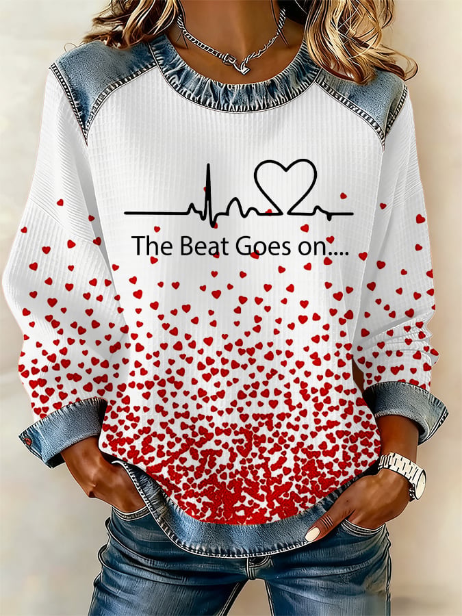 Women's Heart Disease Awareness Print Waffle Sweatshirt
