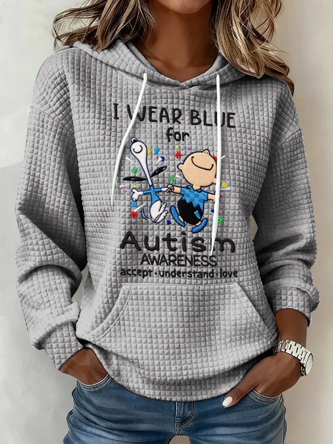 Retro Autism Awareness I Wear Blue For Autism Accept, Understand, Love Print Hoodie