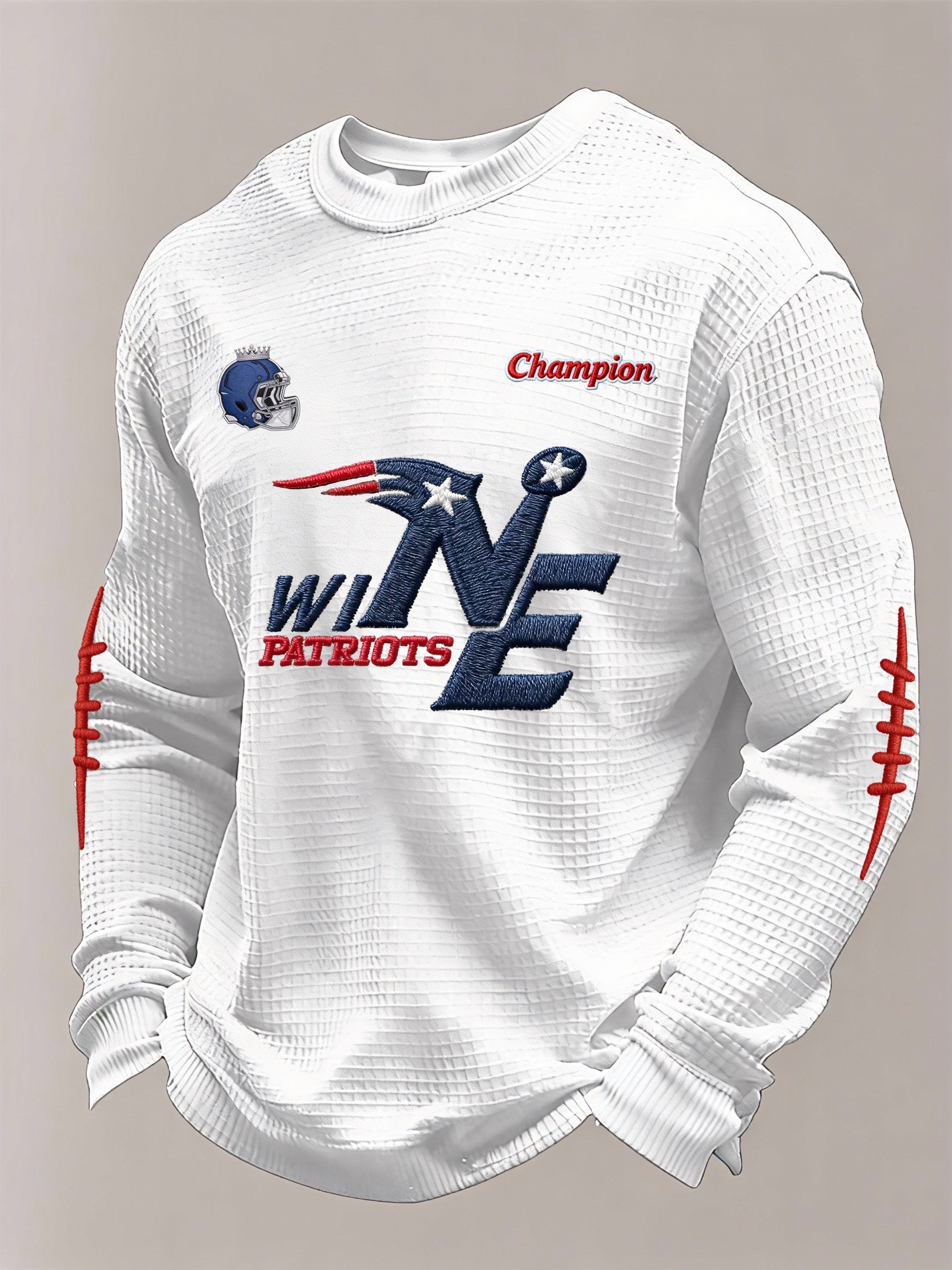 Menโs Football Graphic Waffle Knit Long Sleeve Crewneck T-Shirt