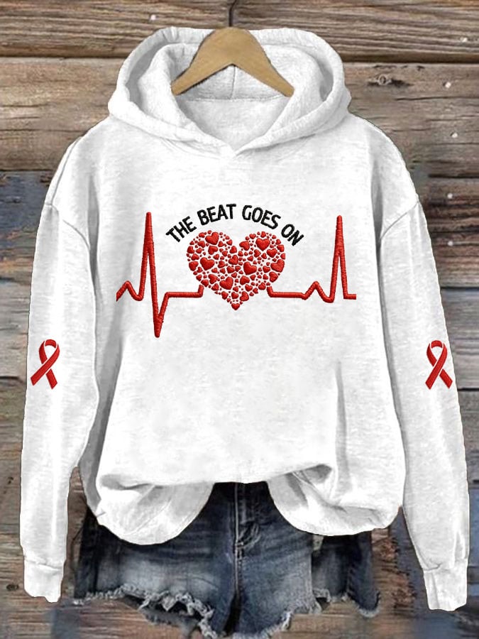 Women's Casual Heart Disease Awareness Print Hoodie