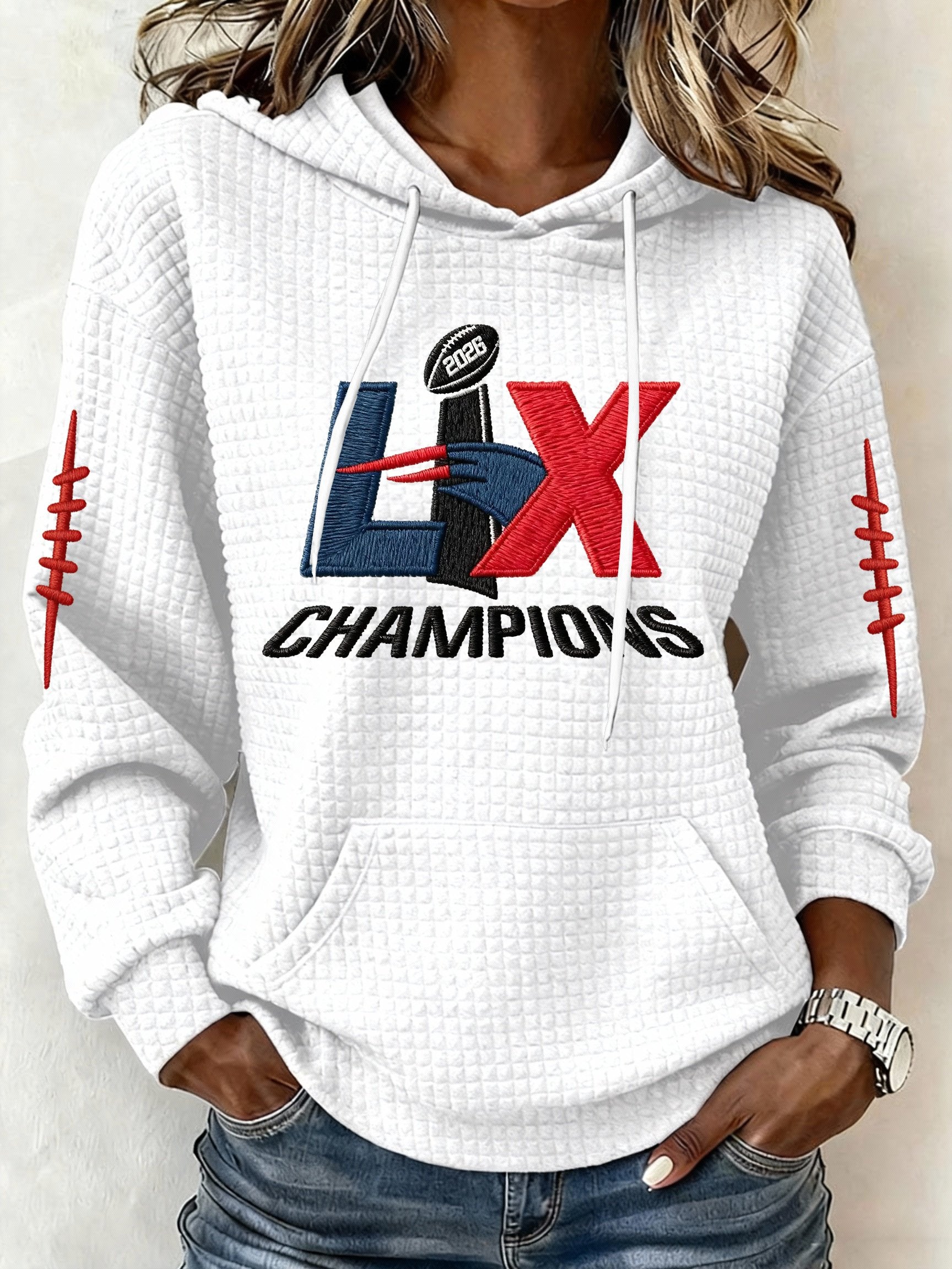 Womenโs Football Graphic Waffle Knit Hoodie