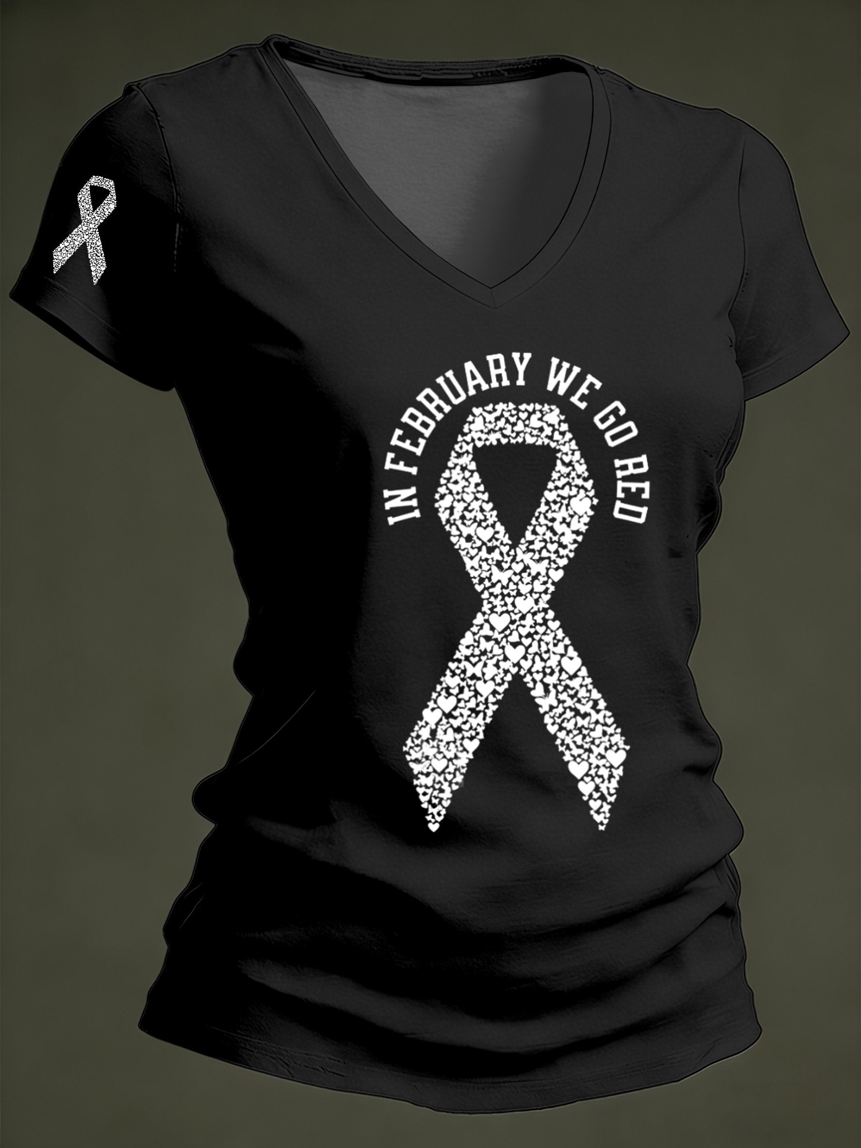 Women's Casual Heart Disease Awareness Printed Short-Sleeve T-Shirt