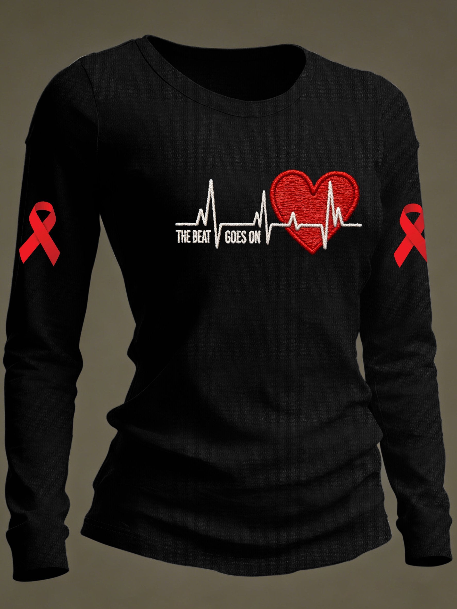 Women's casual long-sleeved T-shirt for heart disease awareness