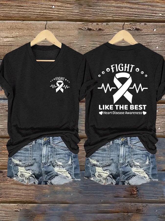 Women's Heart Disease Awareness Print T-shirt