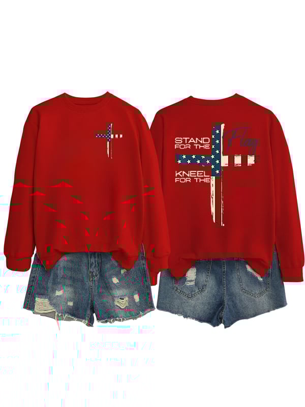Women's Stand For The Flag Kneel For The Cross Print Sweatshirt
