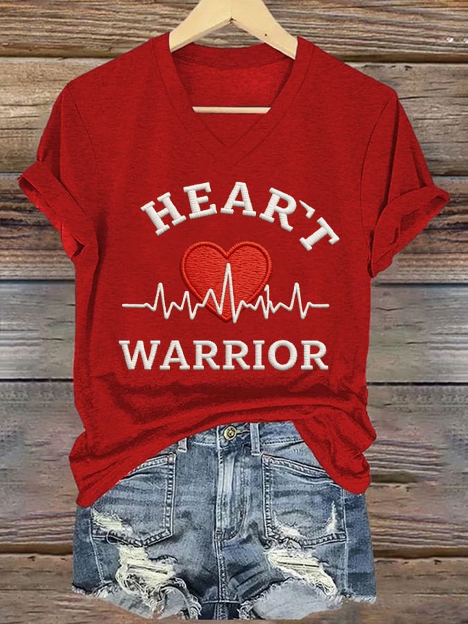 Women's Casual Heart Disease Awareness Printed Short-Sleeve T-Shirt