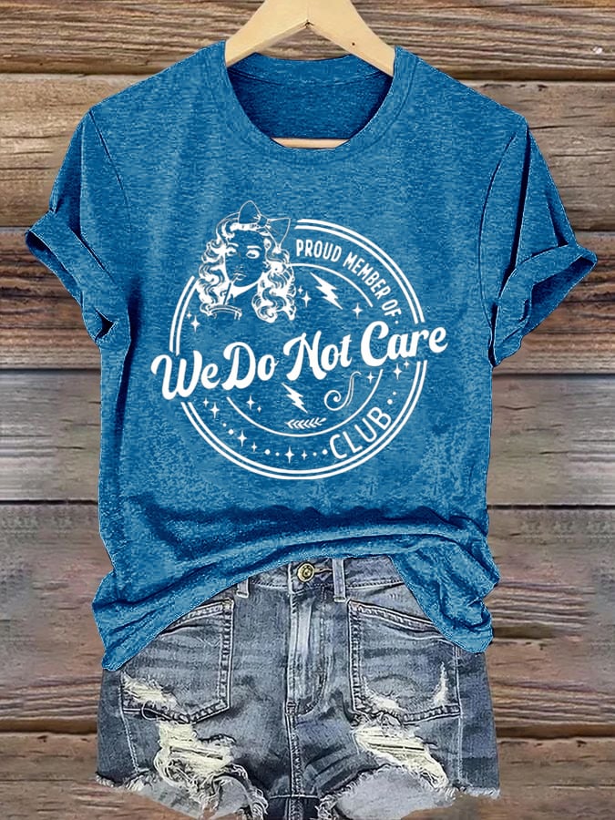 Women's Round-Neck Retro Funny Proud Member Of WDNC Club We Do Not Care Menopause Perimenopause Print T-Shirt