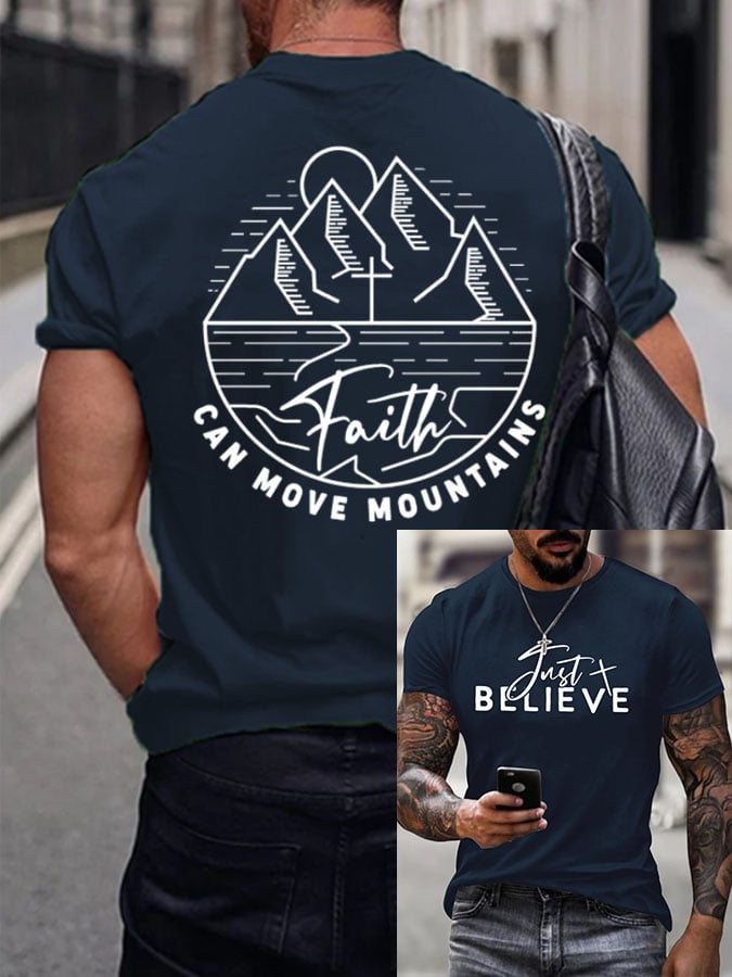 Men's Faith Can Mountains Print Casual T-Shirt