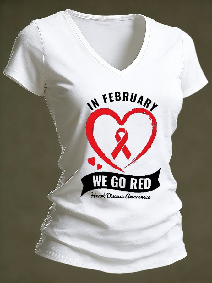 Women's Casual Heart Disease Awareness Printed Short-Sleeve T-Shirt