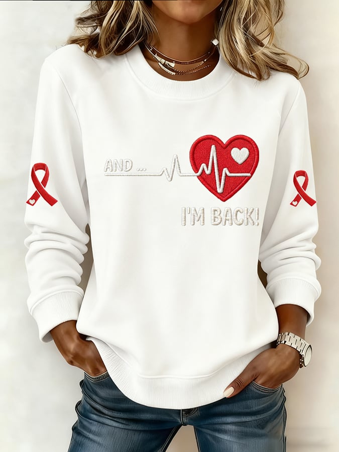 Women's Annnd I'm Back Heartbeat Print Sweatshirt
