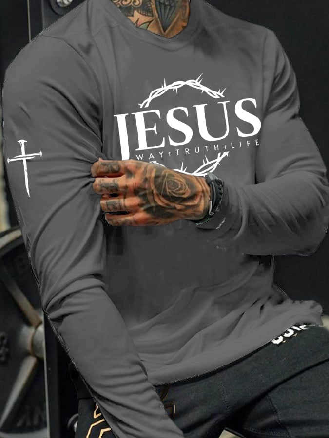 Men's Jesus The Way The Truth The Life Print Long Sleeve T-shirt