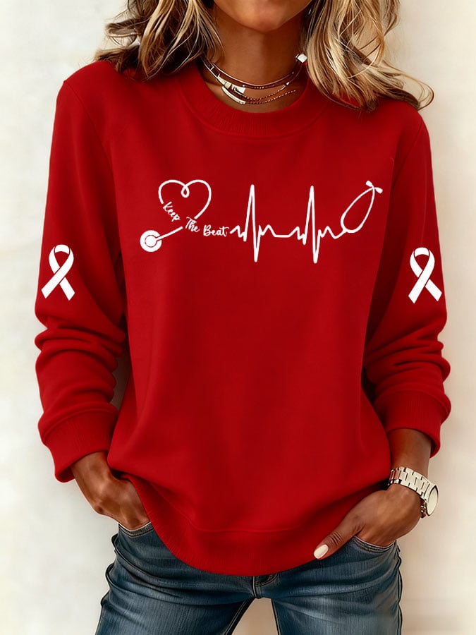 Women's Heart Disease Awareness Print Sweatshirt