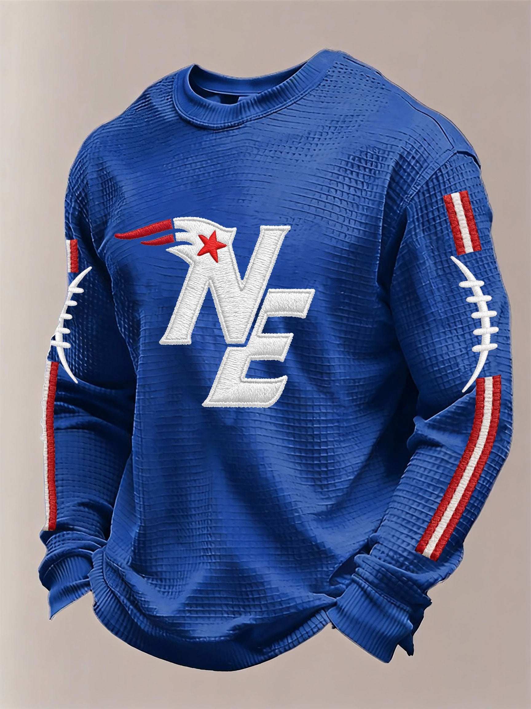 Menโs Football Graphic Waffle Knit Long Sleeve Crewneck Top