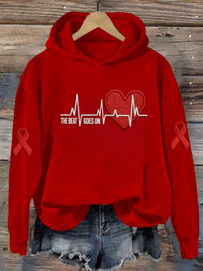 Women's Casual Heart Disease Awareness "THE BEAT GOES ON" Hoodie