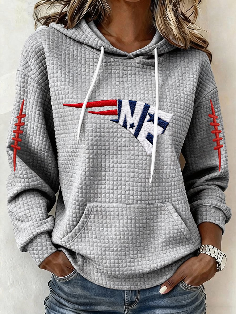 Womenโs Football Graphic Waffle Knit Hoodie