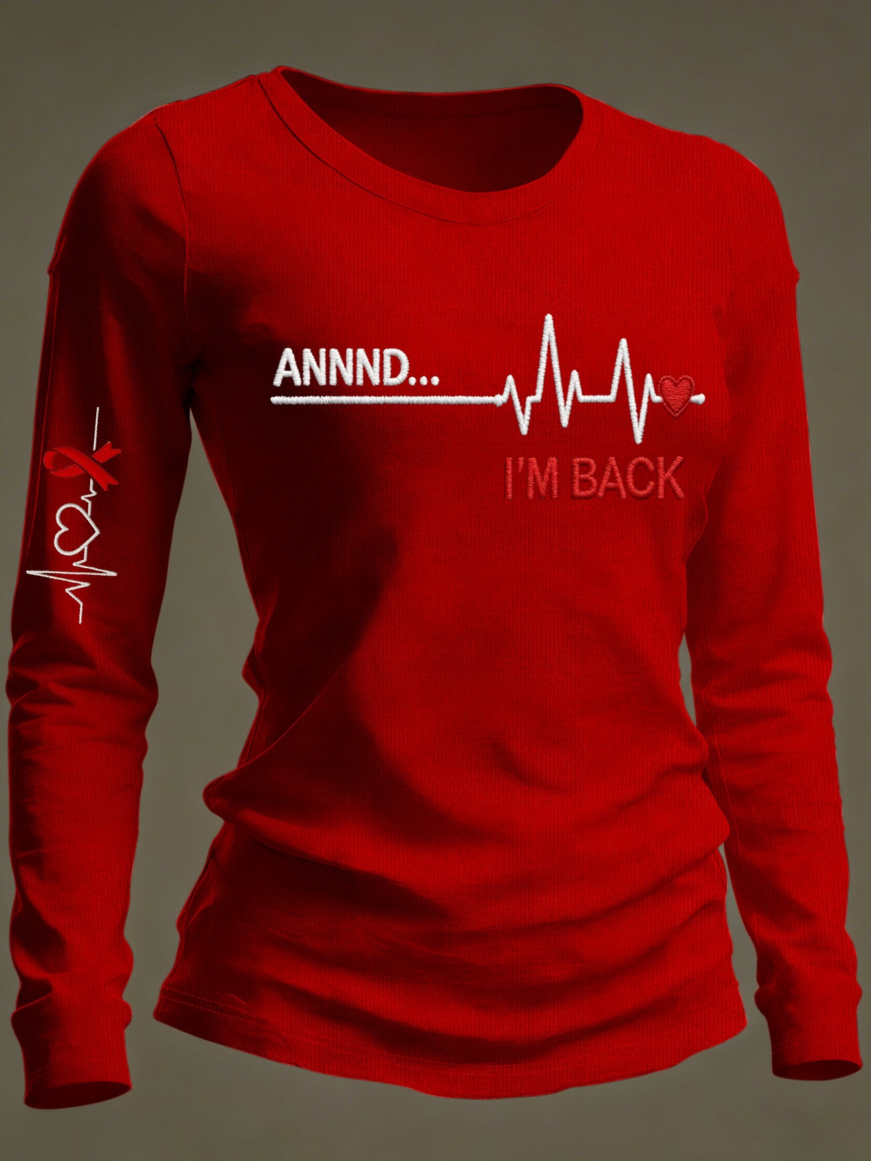 Women's Casual Heart Disease Awareness Print Long-Sleeve T-Shirt