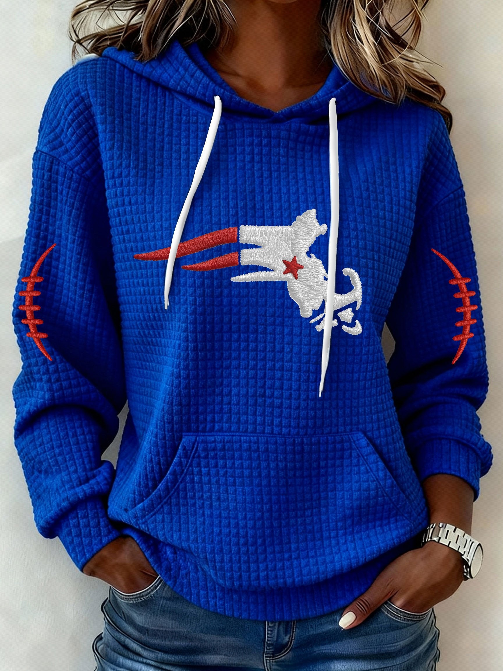 Womenโs Football Graphic Waffle Knit Hoodie