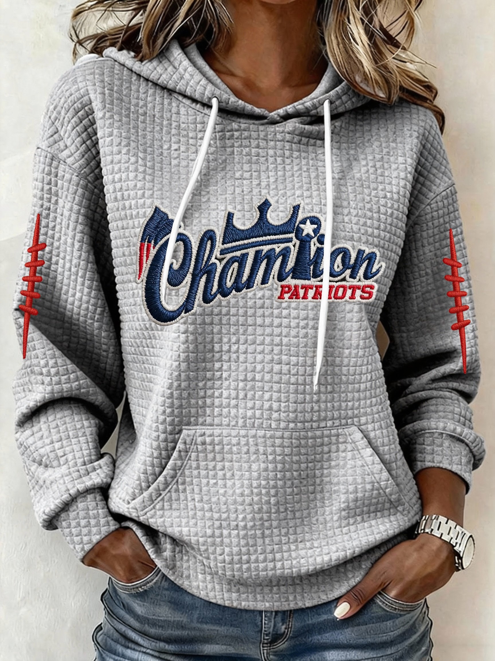 Womenโs Football Graphic Waffle Knit Hoodie