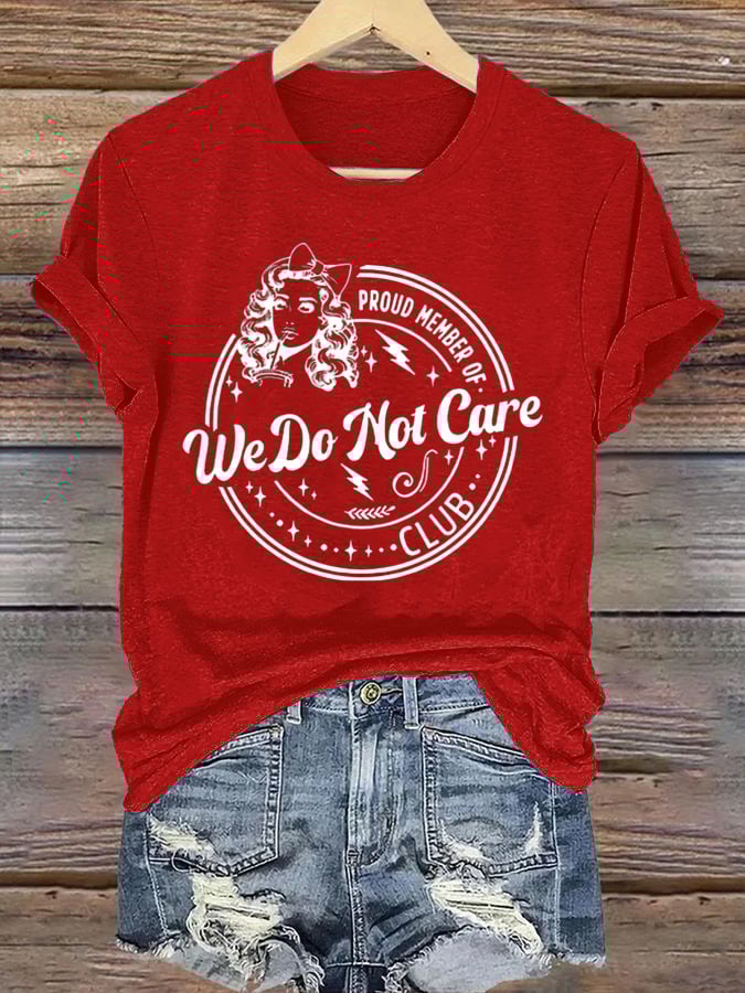 Women's Round-Neck Retro Funny Proud Member Of WDNC Club We Do Not Care Menopause Perimenopause Print T-Shirt