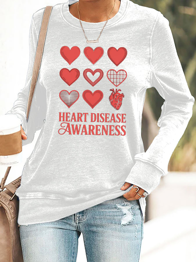 Women's Casual Heart Disease Awareness Printed Sweatshirt