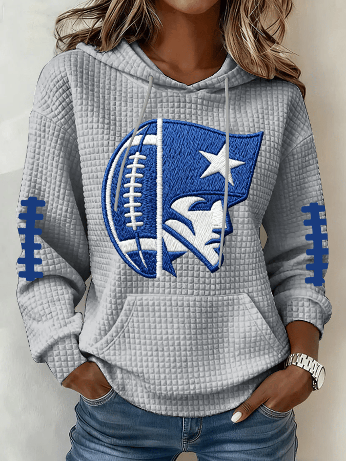 Women's Football Print Waffle Fabric Hooded Sweatshirt