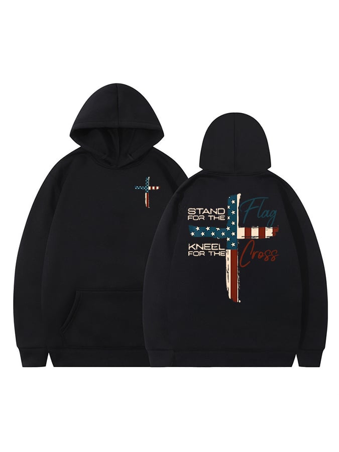 Women's Stand For The Flag Kneel For The Cross Printed Casual Hoodie
