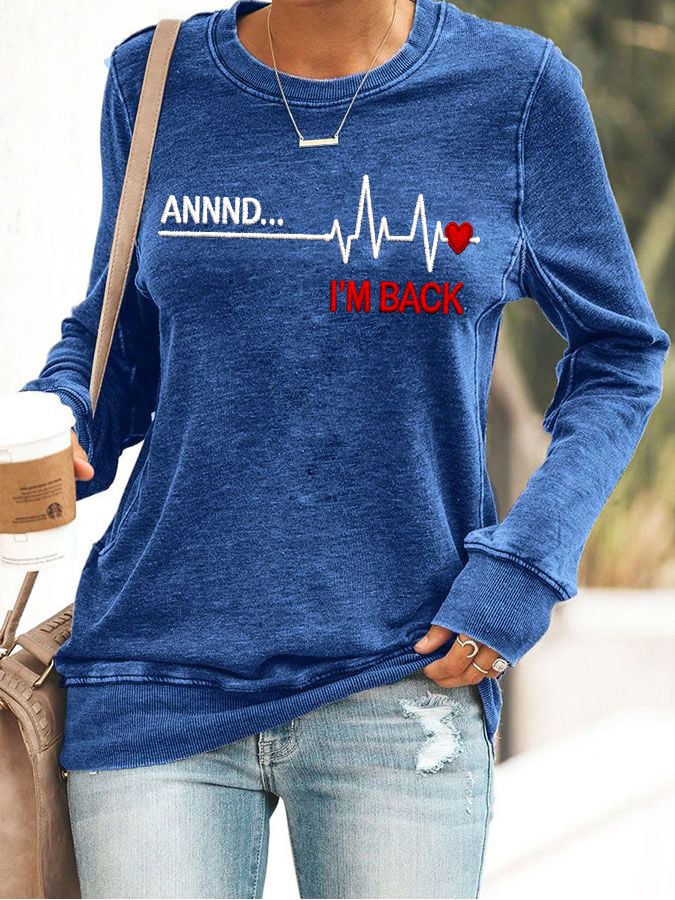Women's Sweatshirt With Heart Disease Awareness Red Ribbon Print