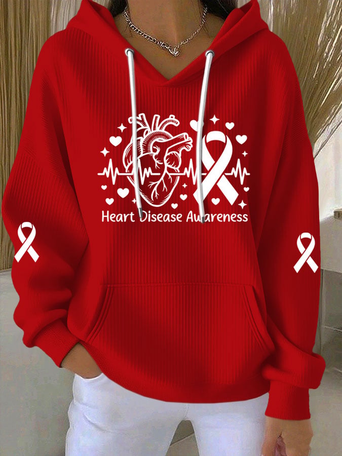 Women's Heart Disease Awareness Print Long-Sleeve Hooded Sweatshirt