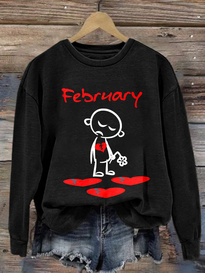 Women's Casual Heart Disease Awareness In February Wear Red Printed Long-Sleeve Sweatshirt