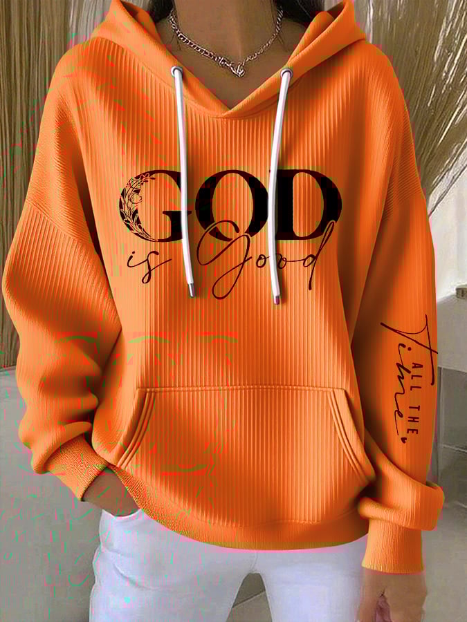 Women's casual retro God is good faith ribbed sweatshirt