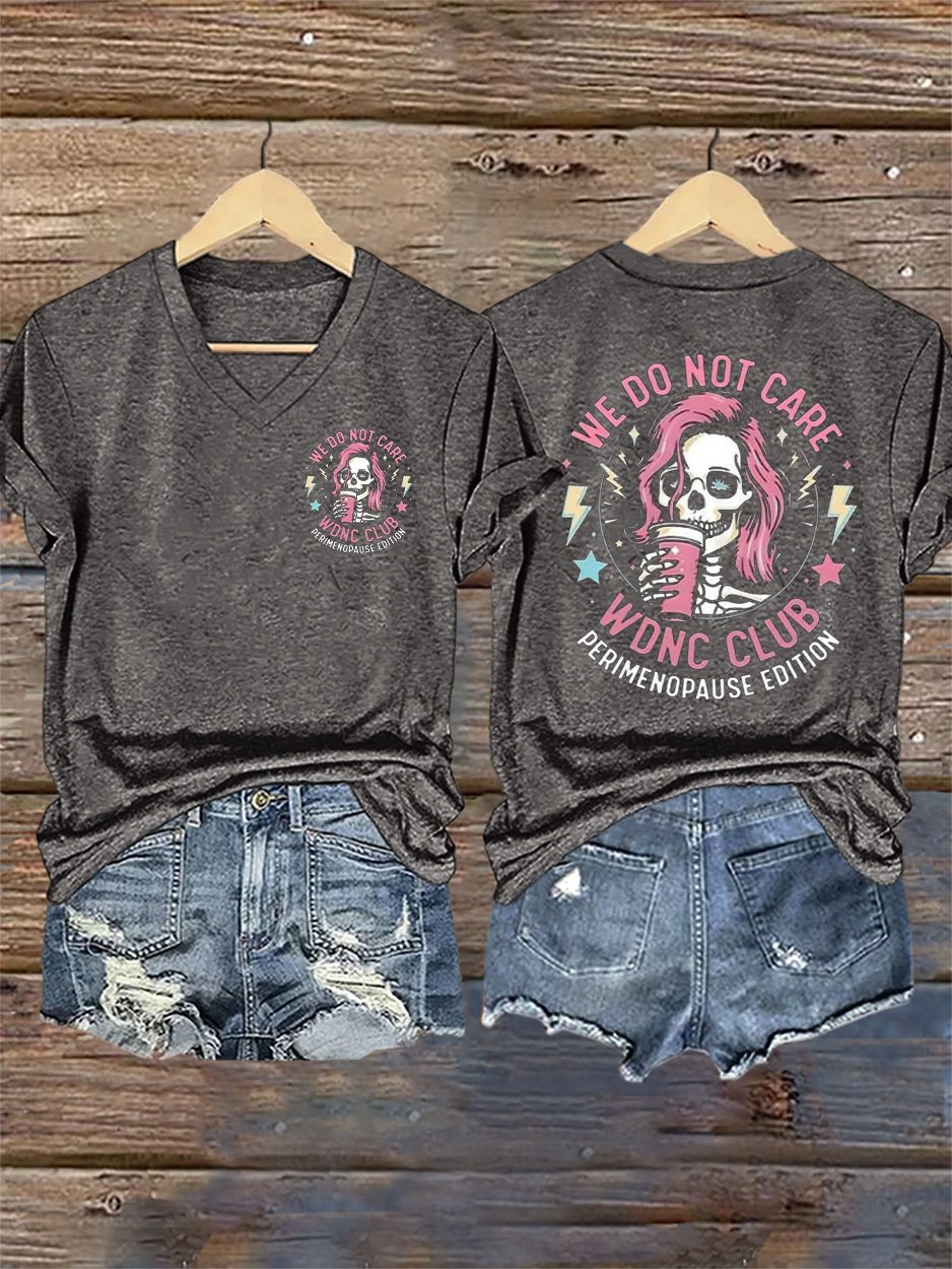 🔥Buy 3 Get 15% Off🔥V-Neck Retro We Do Not Care WDNC Club Perimenopause Edition Print T-Shirt