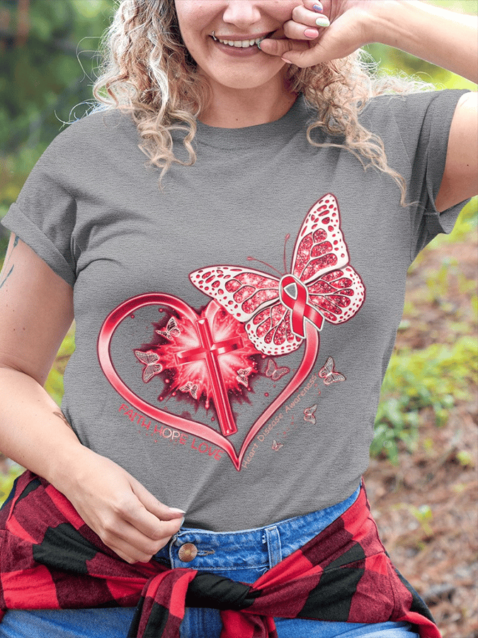 Women's Heart Disease Awareness Print T-shirt