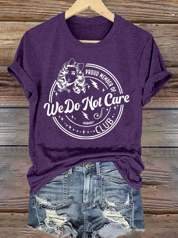 Women's Round-Neck Retro Funny Proud Member Of WDNC Club We Do Not Care Menopause Perimenopause Print T-Shirt