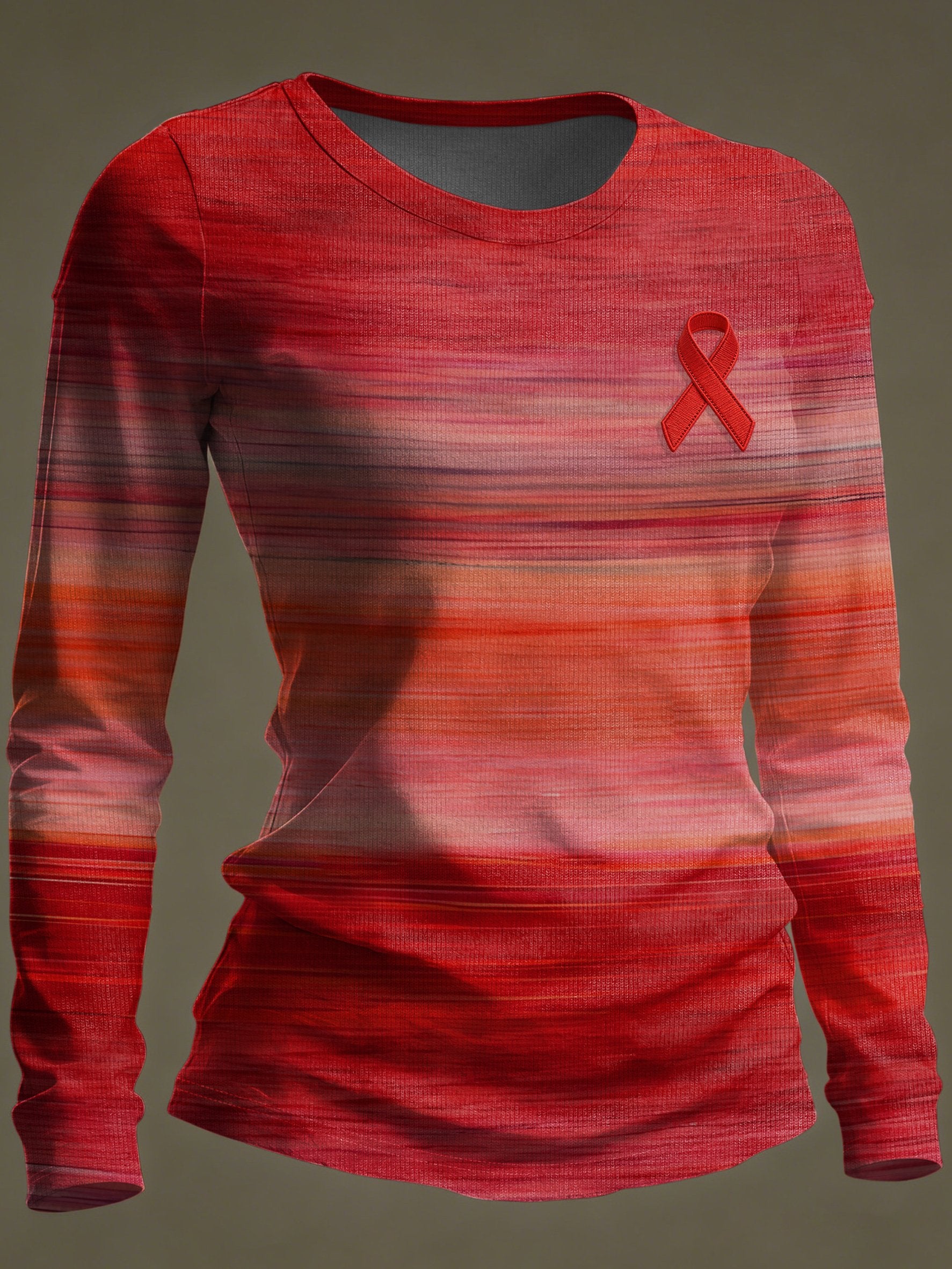 Women's casual long-sleeved T-shirt for heart disease awareness