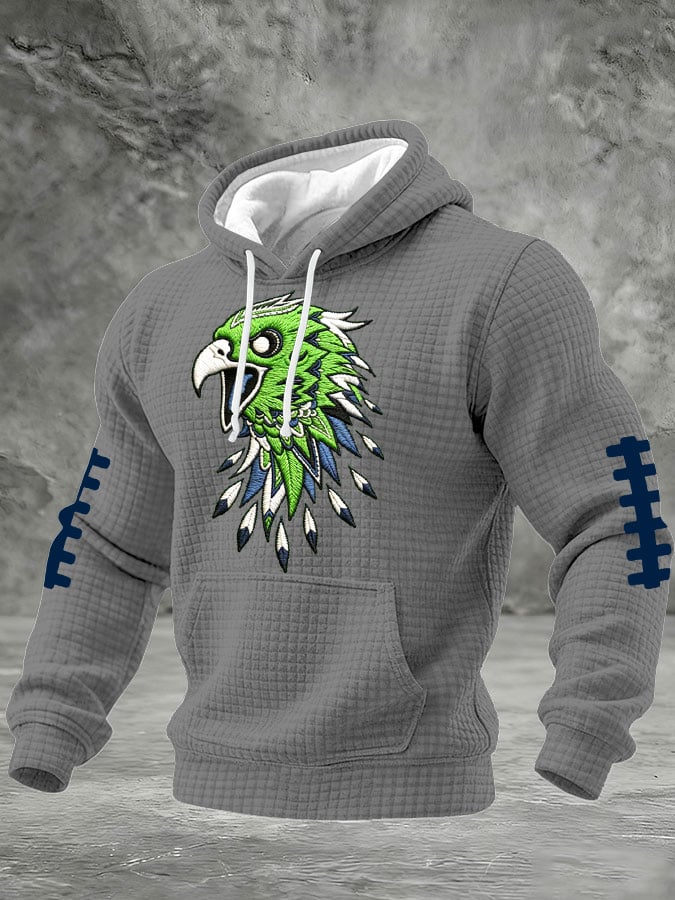 Men's Football Printed Plaid Fabric Hooded Sweatshirt