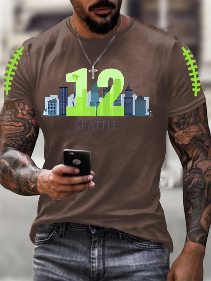 Men's Rugby Print Casual T-Shirt
