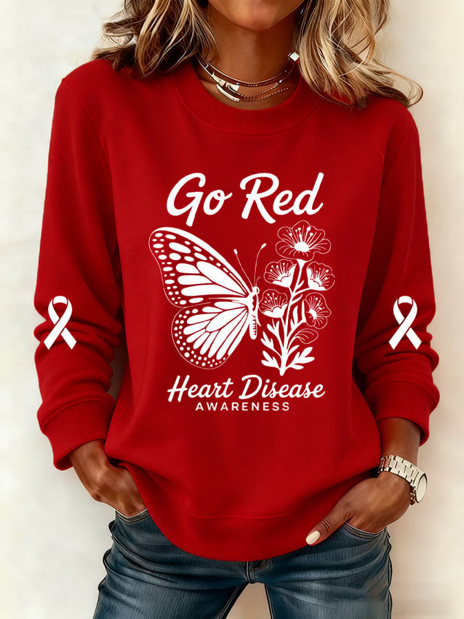 Women's Heart Disease Awareness Printed Sweatshirt