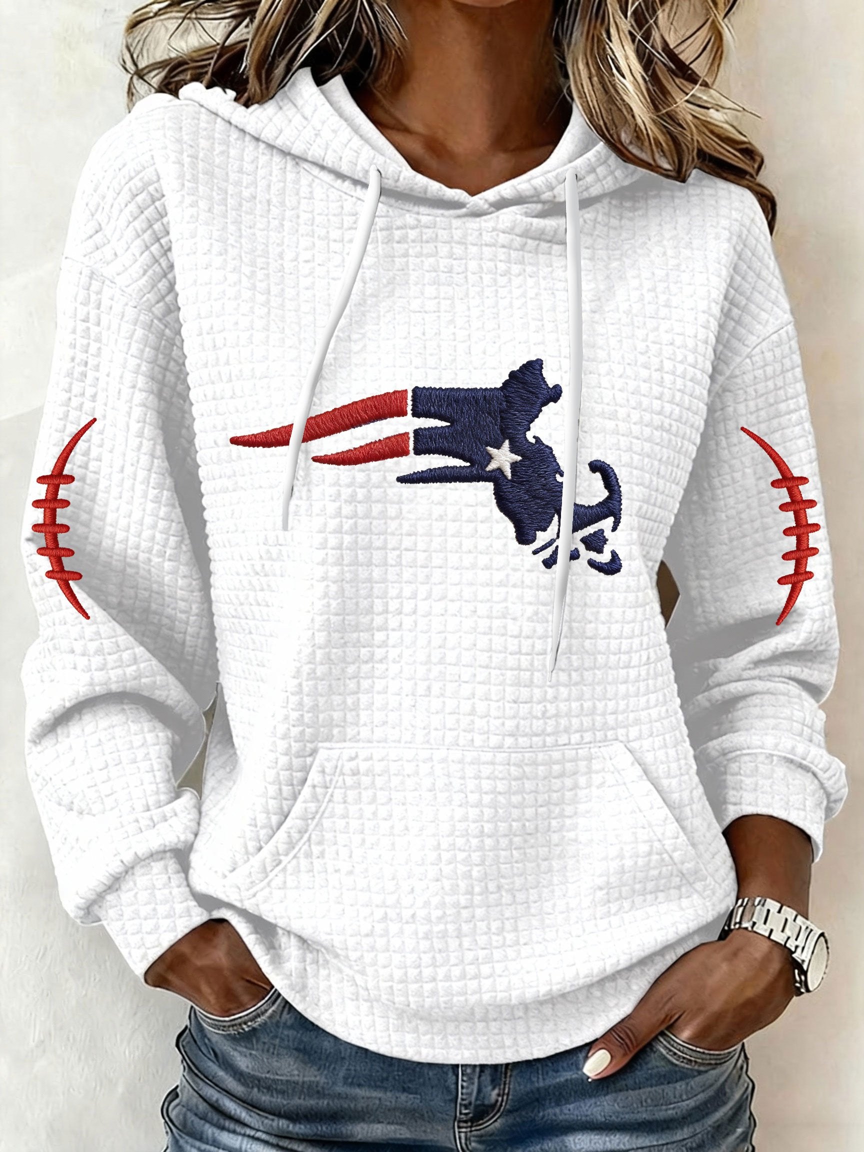 Womenโs Football Graphic Waffle Knit Hoodie