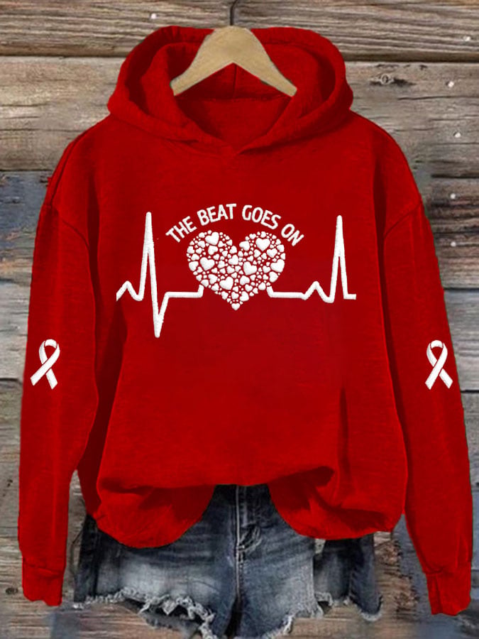 Women's Casual Heart Disease Awareness Print Hoodie