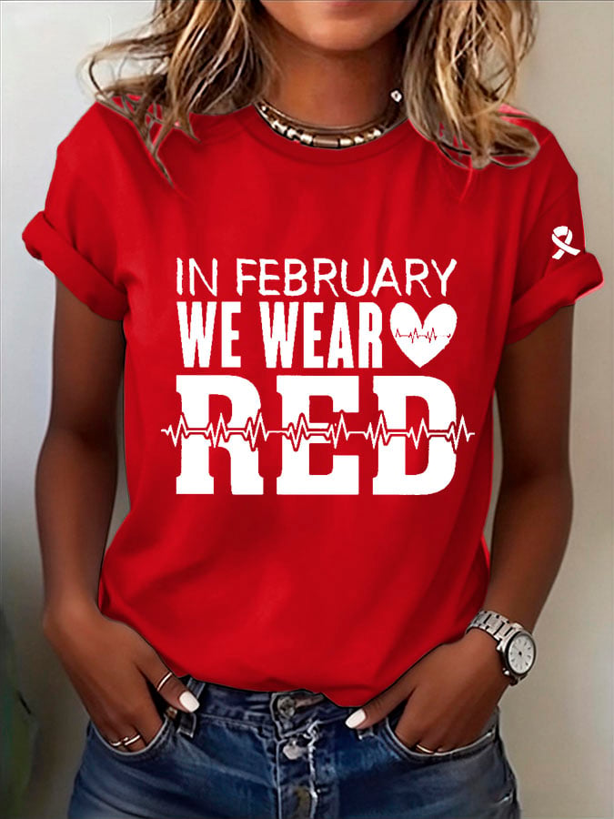 Women's Heart Disease Awareness Print T-shirt