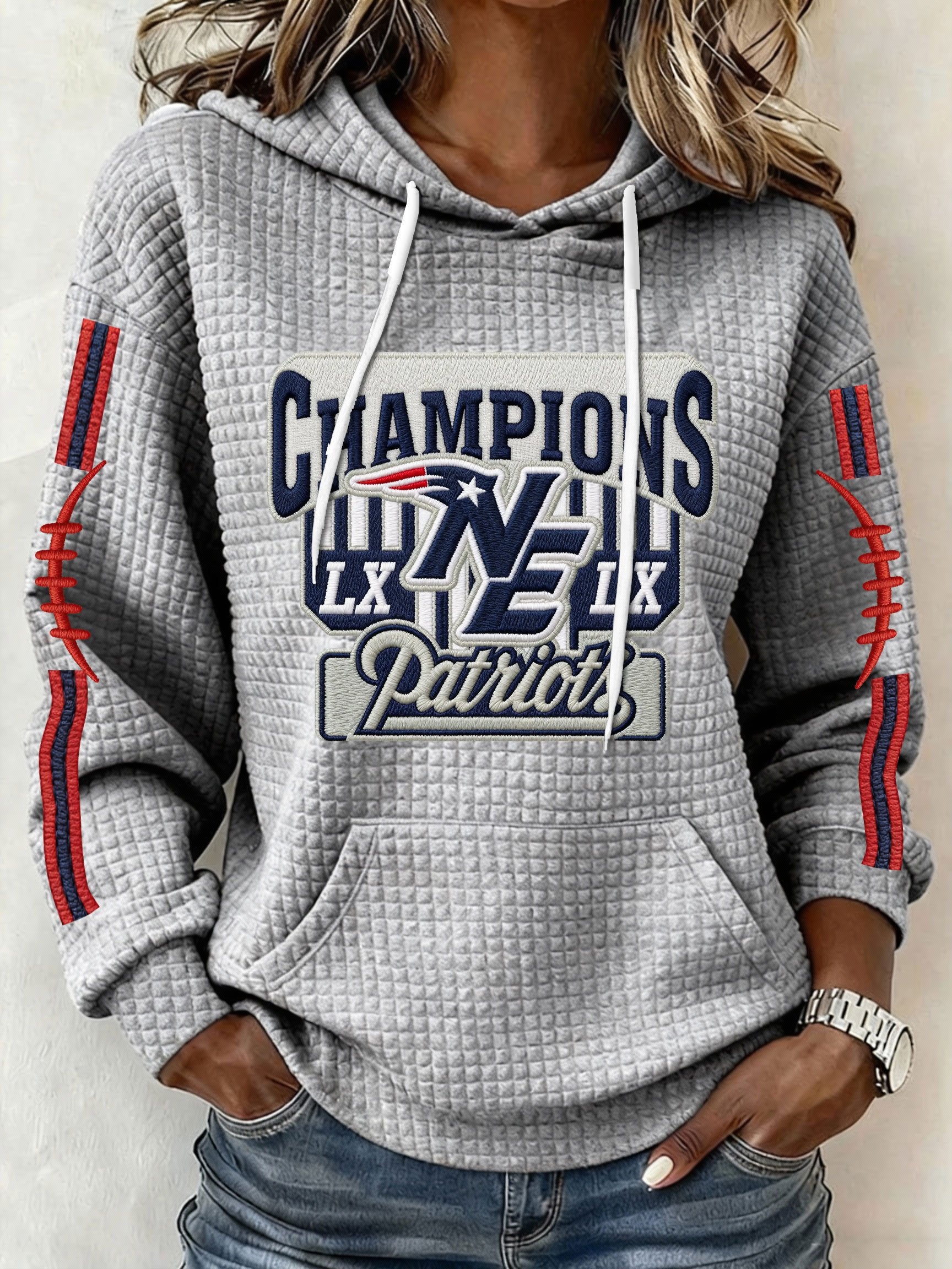 Womenโs Football Graphic Waffle Knit Hoodie