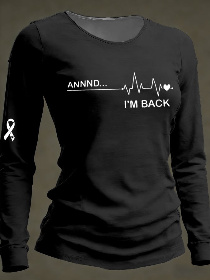 Women's Casual Heart Disease Awareness Print Long-Sleeve T-Shirt