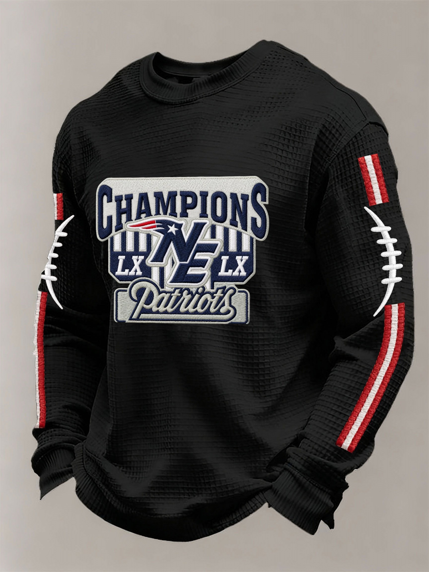 Menโs Football Graphic Waffle Knit Long Sleeve Crewneck T-Shirt