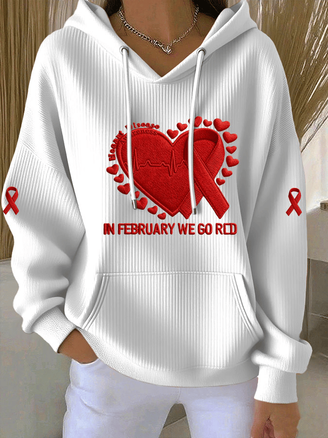 Women's Heart Disease Awareness Print Long-Sleeve Hooded Sweatshirt