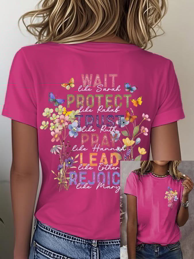 🔥Hot Sale Picks 🔥Women'S Casual Floral Faith Print Short Sleeve T-Shirt